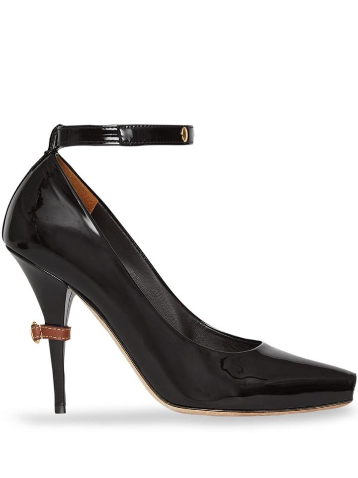 Burberry D-ring Detail Patent Leather Peep-toe Pumps - Black