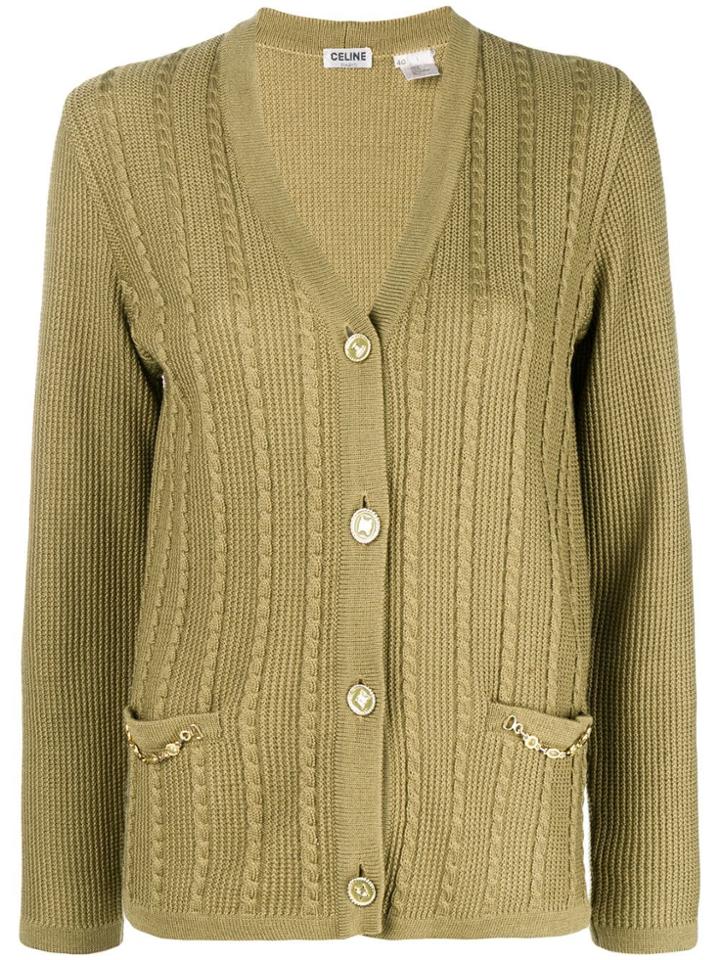Céline Vintage Braided Detailing Cardigan - Green
