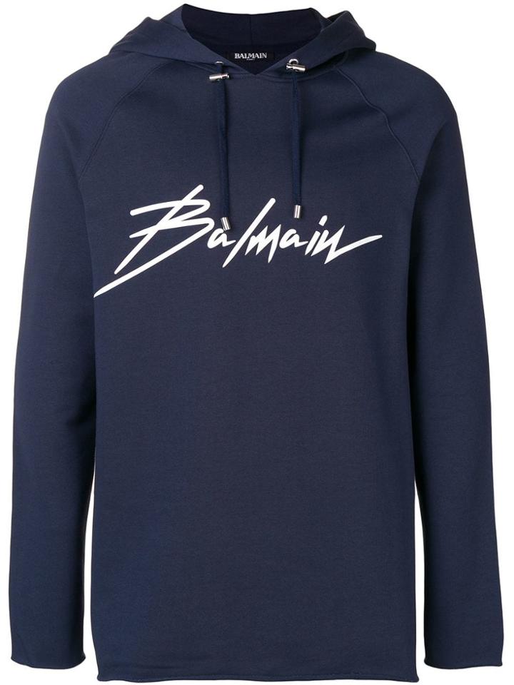 Balmain Signature Logo Hoodie - Blue
