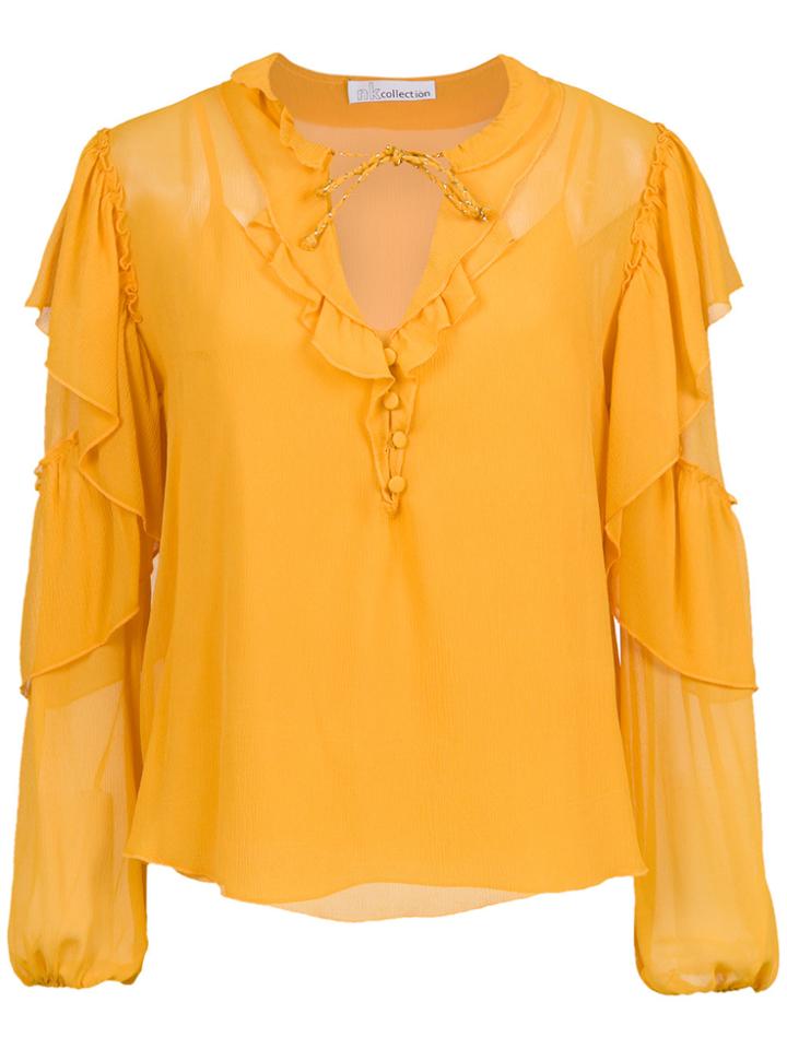 Nk Silk Ruffled Blouse - Yellow & Orange