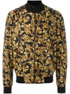 Versace Baroque Print Bomber Jacket, Men's, Size: 48, Black, Polyester/cotton/spandex/elastane/cupro