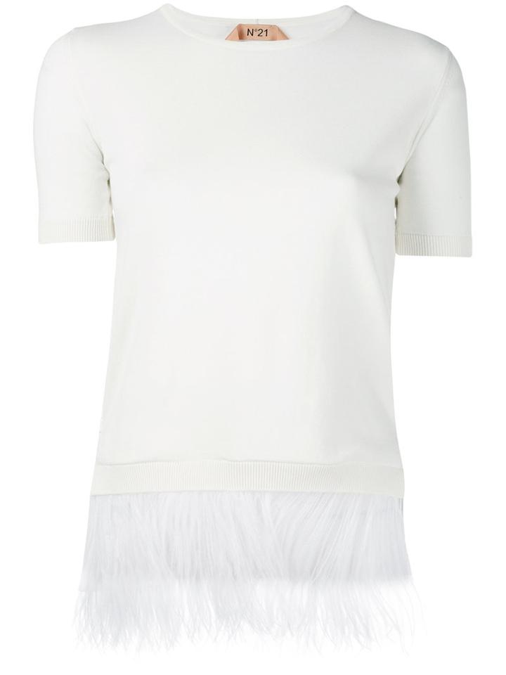 No21 - Feather Detail Knit Top - Women - Cotton - 38, White, Cotton