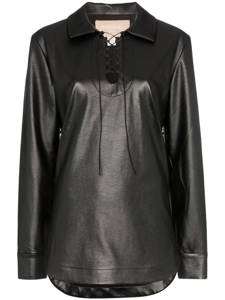 Matériel Faux Leather Lace-up Top - Black