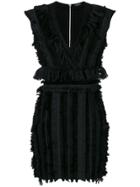 Balmain Fringe V-neck Dress - Black