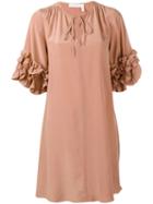 See By Chloé Frill Sleeve Dress, Women's, Size: 34, Pink/purple, Silk/viscose