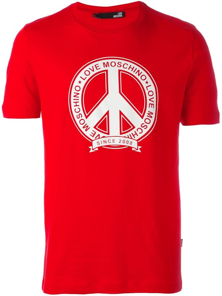 Love Moschino Peace Symbol Print T-shirt, Men's, Size: Large, Red, Cotton