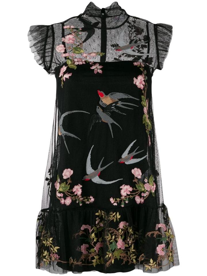 Red Valentino 'red Valentino' Embroidered Scene Tulle Dress - Black