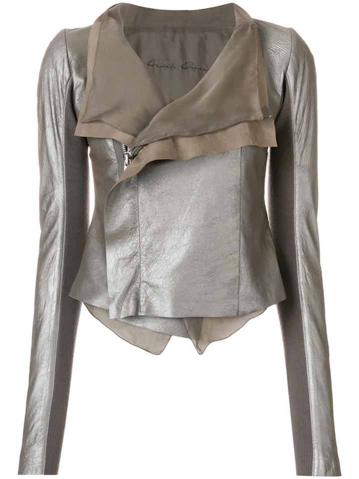 Rick Owens Metallic Leather Jacket - Grey
