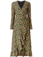Ganni Ruffled Floral Midi Dress - Multicolour