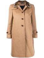 Miu Miu Contrasting Animal Print Collar Coat - Brown