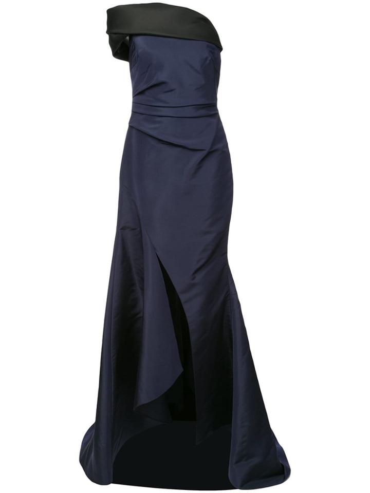 Oscar De La Renta One Shoulder Bicolour Gown - Blue