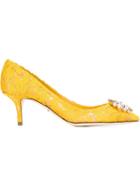 Dolce & Gabbana Belluci Pumps, Women's, Size: 39.5, Yellow/orange, Silk/leather/glass/nylon