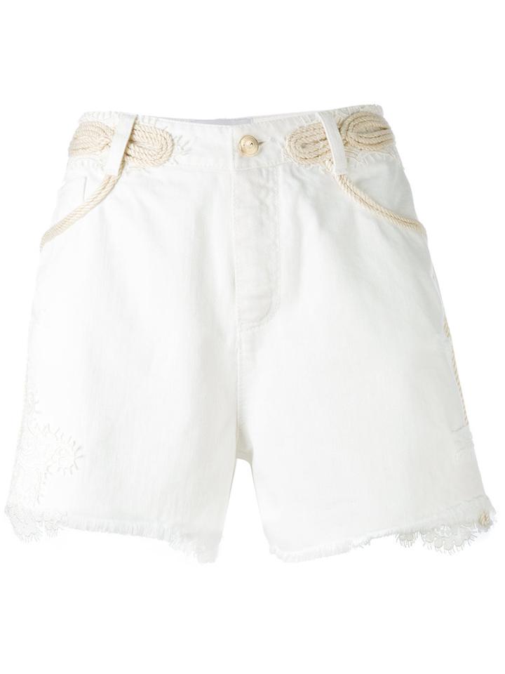 Ermanno Scervino - Distressed Denim Shorts - Women - Cotton/polyester - 42, White, Cotton/polyester