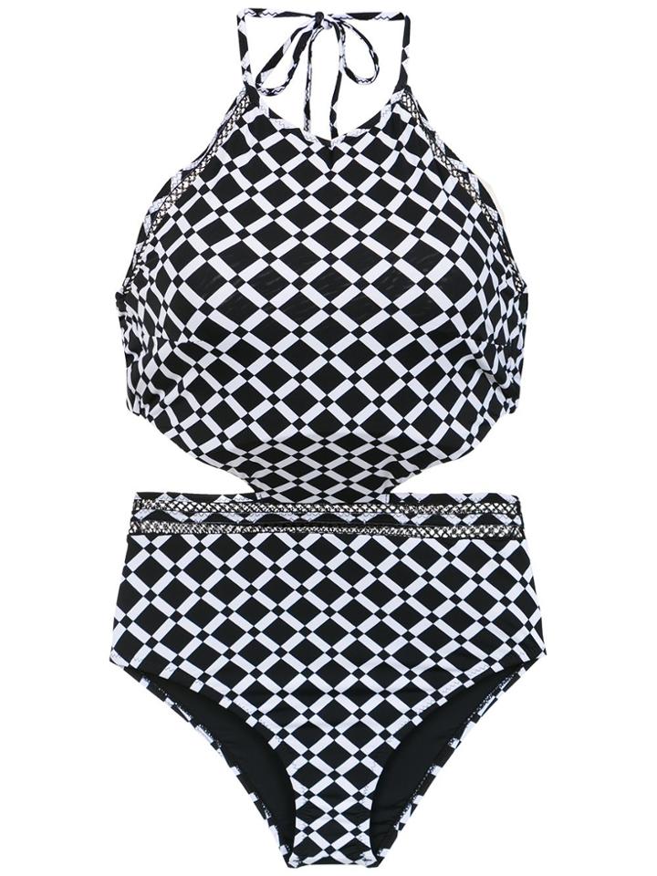 Amir Slama Printed Swimsuit With Cut Details - Black