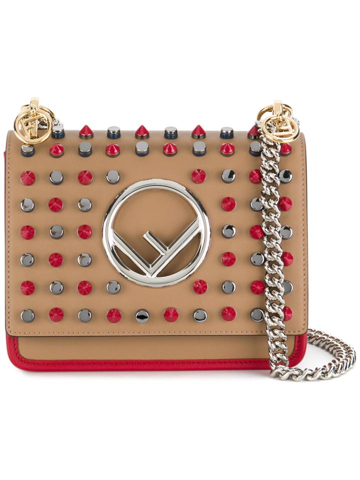 Fendi Small Kan I F Studded Shoulder Bag - Brown