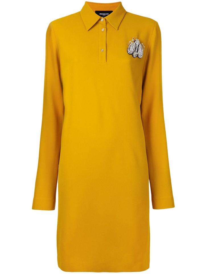 Rochas - Studded Insect Shirt Dress - Women - Spandex/elastane/acetate/cupro/viscose - 42, Yellow/orange, Spandex/elastane/acetate/cupro/viscose