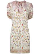 No21 Ruffle Neck Floral Print Dress, Women's, Size: 44, Nude/neutrals, Silk
