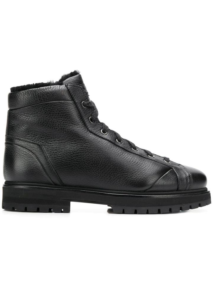 Santoni Lined Lace-up Ankle Boots - Black