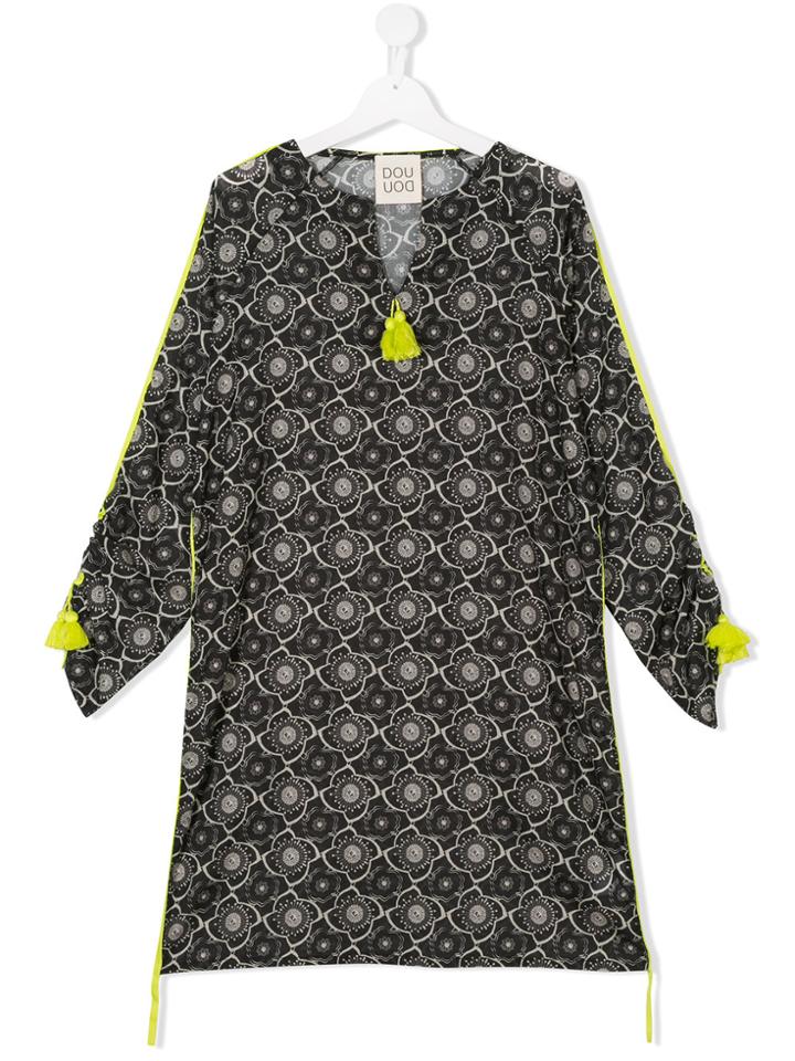 Douuod Kids Teen Tasselled Floral Dress - Black