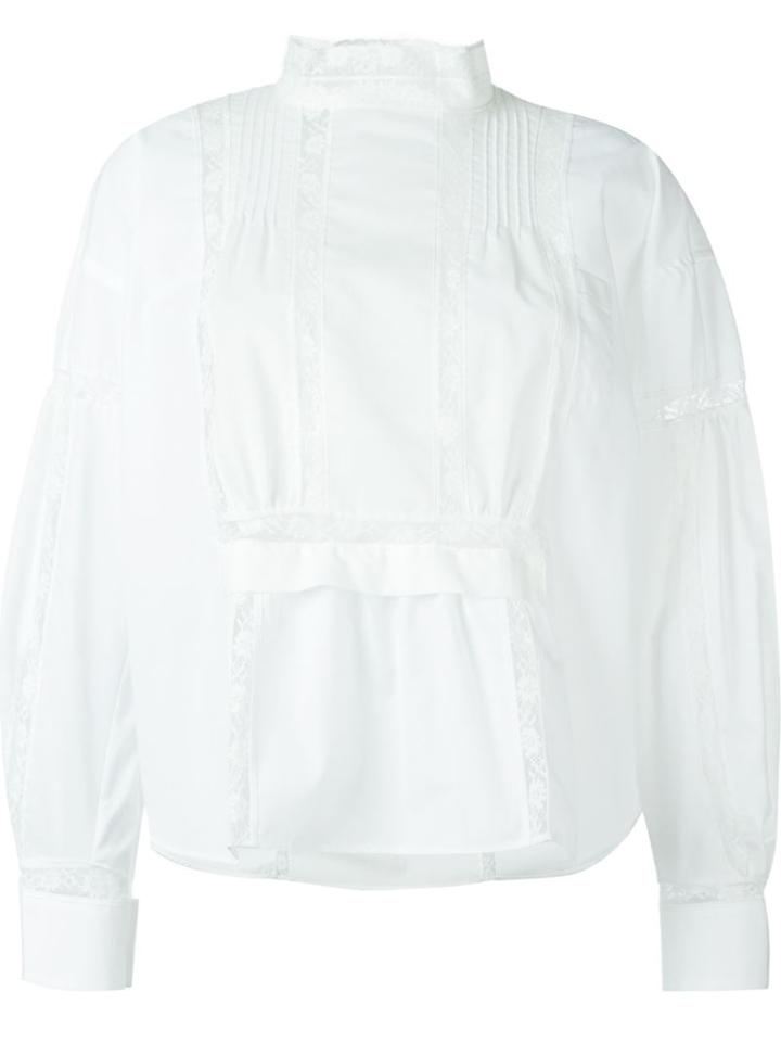 Sacai Lace Panel Blouse, Women's, Size: 4, White, Cotton/polyester