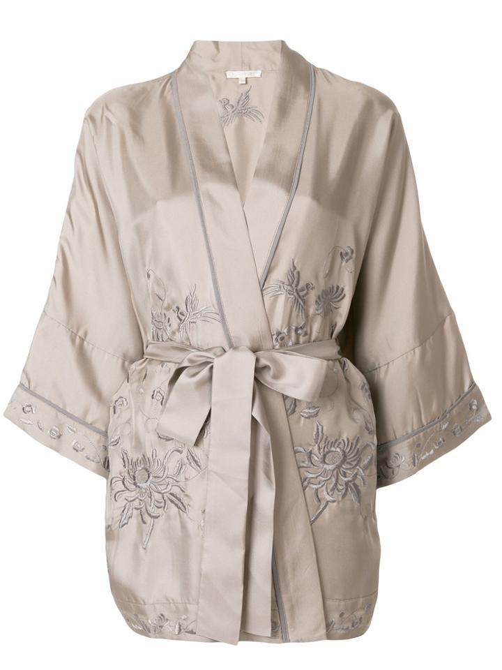 Gold Hawk Embroidered Kimono Jacket - Nude & Neutrals