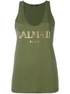 Balmain Logo Tank Top, Women's, Size: 40, Green, Cotton