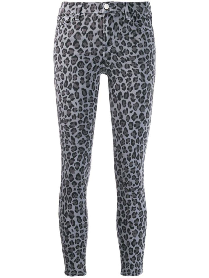 J Brand Leopard Print Skinny Jeans - Grey