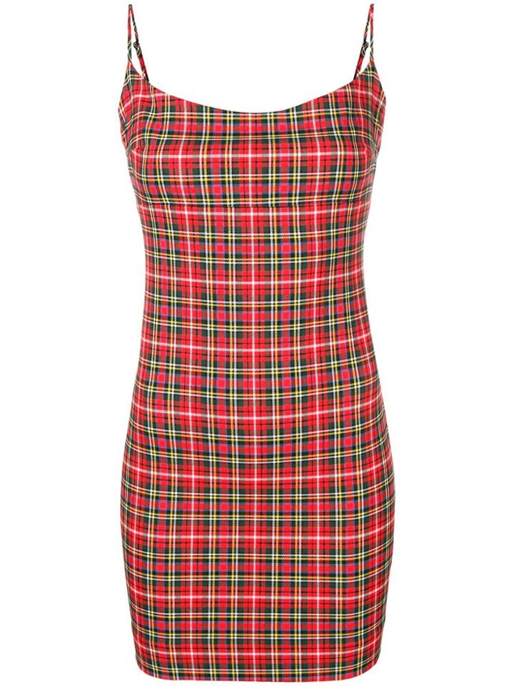 Miaou Short Check Fitted Dress - Red