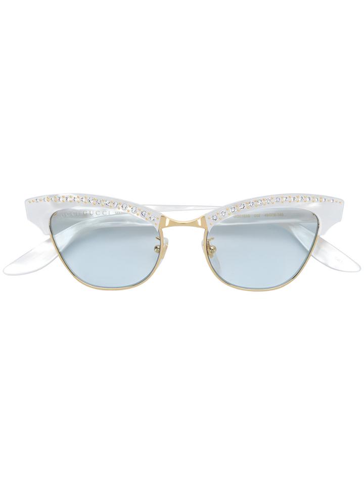 Gucci Eyewear Crystal Embellished Cat Eye Glasses - White