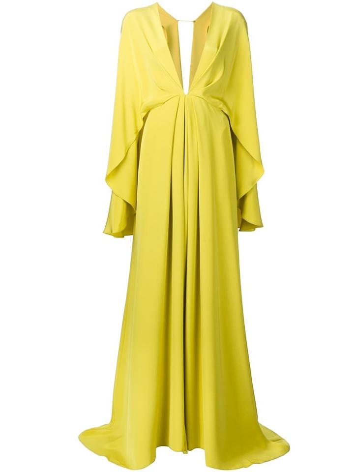 Christian Siriano Draped Gown, Women's, Size: 6, Yellow/orange, Silk