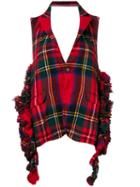 Comme Des Garçons Pre-owned Tartan Frayed Backless Waistcoat - Red
