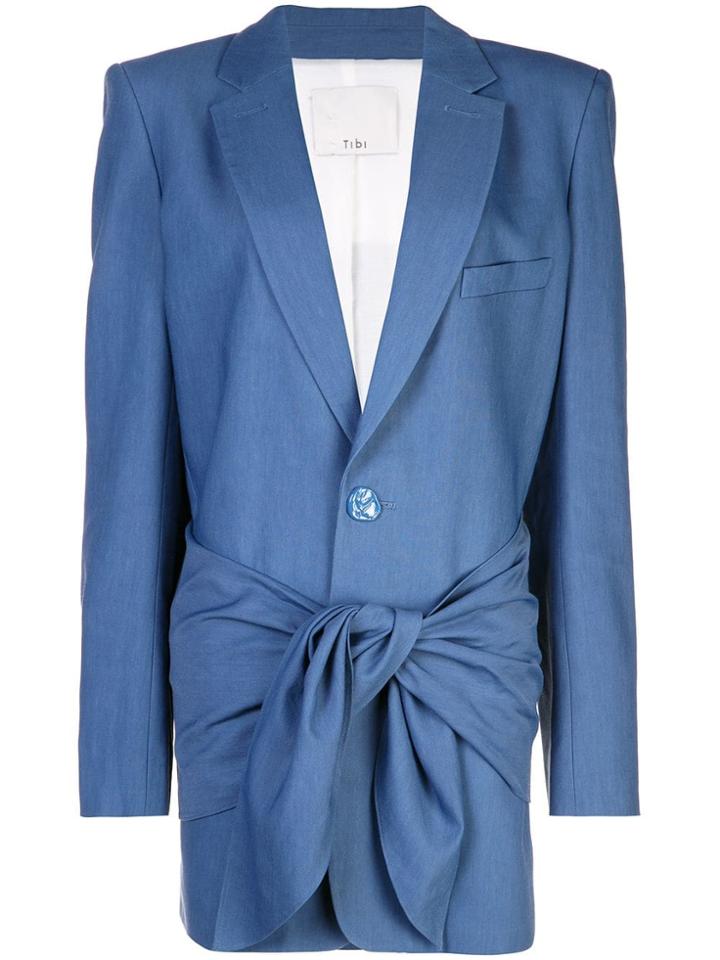 Tibi Belted Long Blazer - Blue