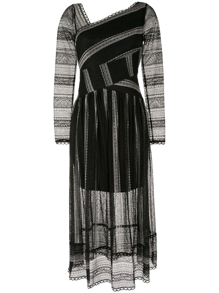 Three Floor Lacing Stripes Dress - Black