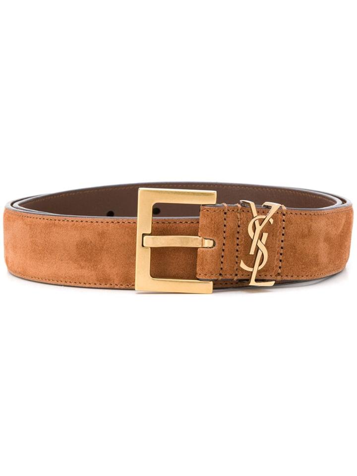 Saint Laurent Monogram Plaque Belt - Brown