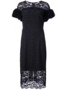 Monique Lhuillier Velvet Sleeve Lace Dress - Black