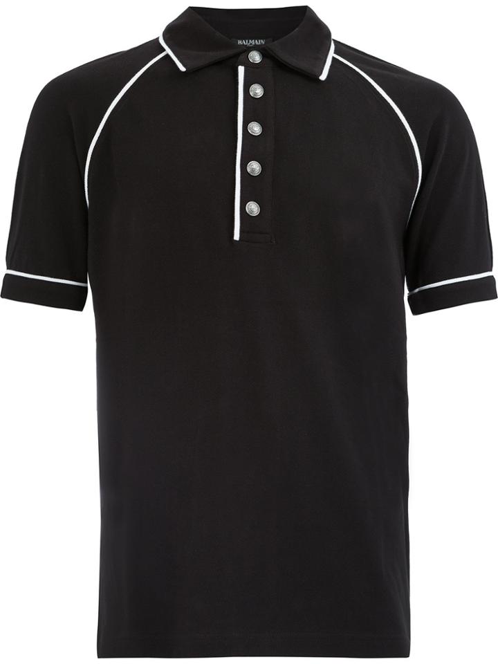 Balmain Contrast Stripes Polo Shirt - Black