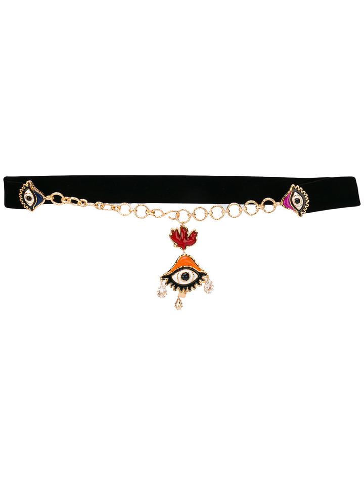 Dsquared2 - Eye Charm Belt - Women - Brass/velvet/glass - One Size, Grey, Brass/velvet/glass