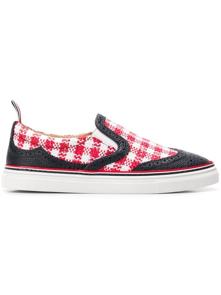Thom Browne Brogued Gingham Tweed Slip-on Sneaker - Red
