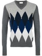 Ballantyne V-neck Argyle Sweater - Grey