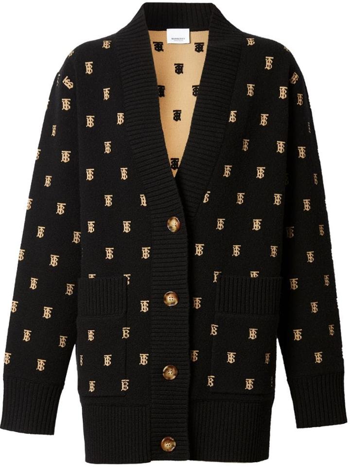 Burberry Monogram Wool Cashmere Blend Oversized Cardigan - Black