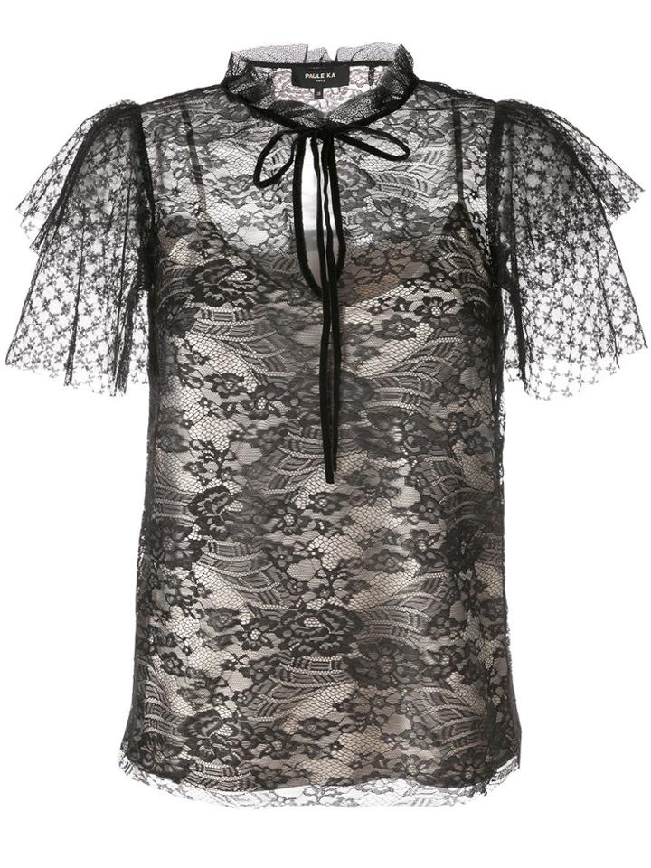 Paule Ka High Ruff Lace Blouse - Black