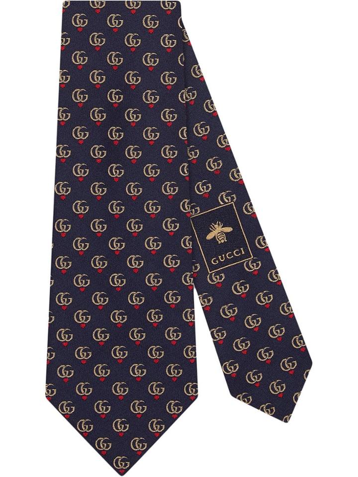 Gucci Double G And Hearts Silk Tie - Blue