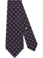 Gucci Double G And Hearts Silk Tie - Blue