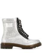 Casadei Glitter Effect Chain Detail Boots - Silver