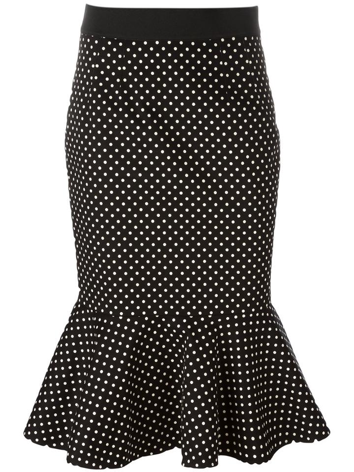 Dolce & Gabbana Polka-dot Frill Hem Pencil Skirt, Women's, Size: 44, Black, Cotton/spandex/elastane/silk/spandex/elastane