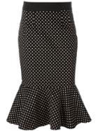 Dolce & Gabbana Polka-dot Frill Hem Pencil Skirt, Women's, Size: 44, Black, Cotton/spandex/elastane/silk/spandex/elastane