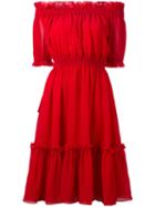 Alexander Mcqueen - Off-the-shoulder Dress - Women - Silk/cotton - 40, Red, Silk/cotton
