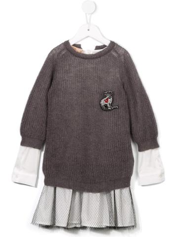 No21 Kids Cat Embellished Knitted Dress, Girl's, Size: 9 Yrs, Grey