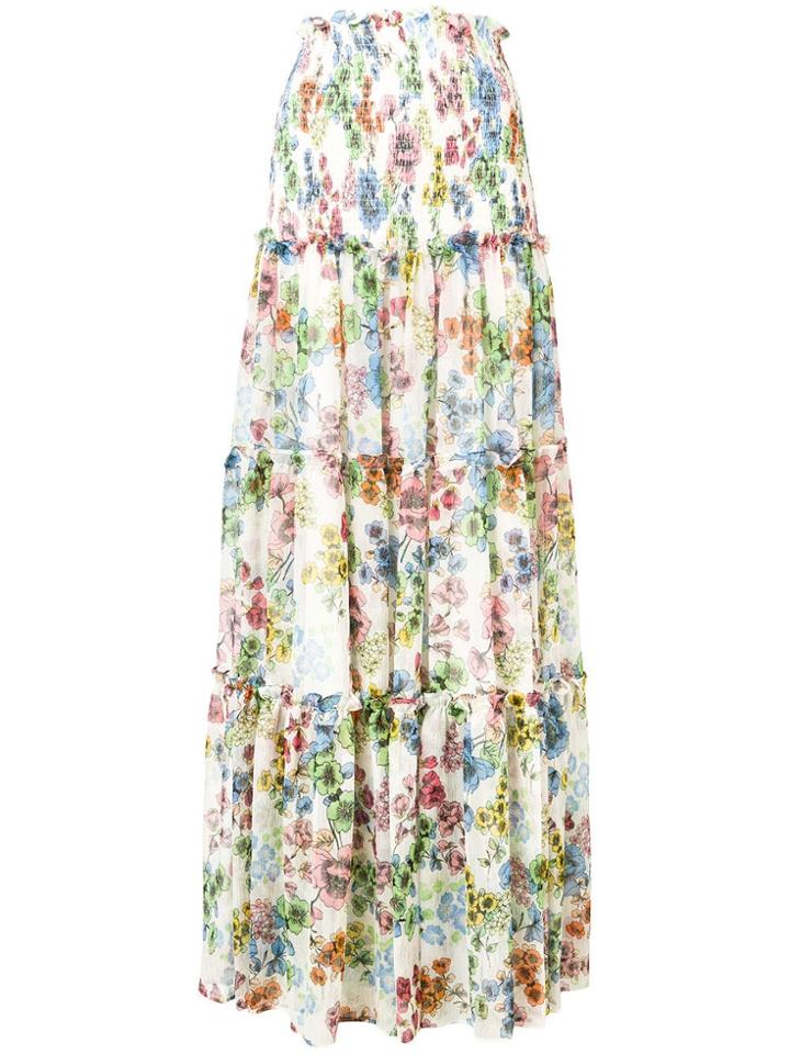 Alexis Floral Print Tiered Maxi Skirt - Neutrals