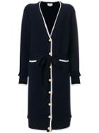 Thom Browne Belted Tipping-striped Long V-neck Cardigan In Wool Sherpa